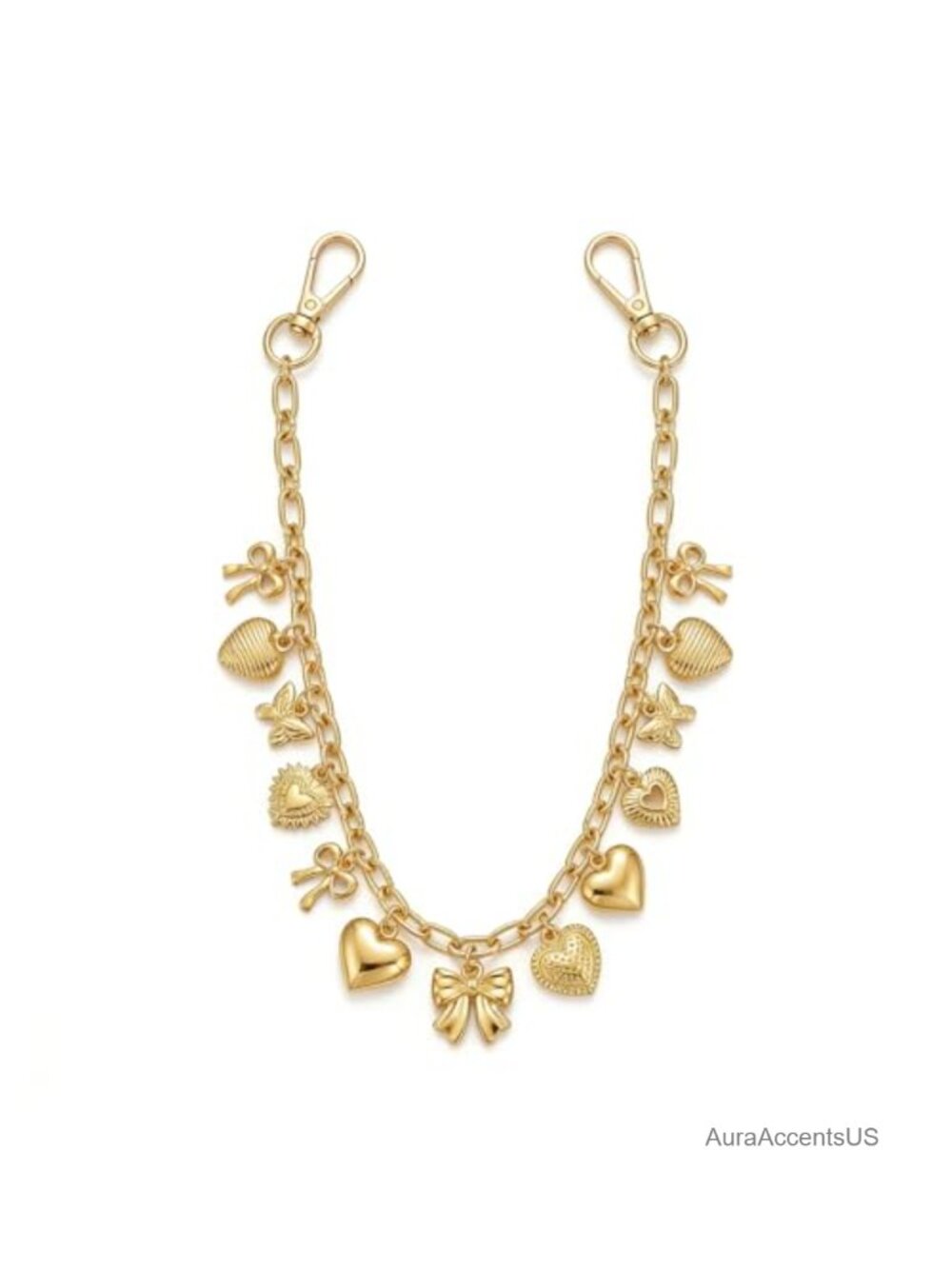 Heart Butterfly Elegant Bag Charm Purse Chain Decorative Pendant Alloy
